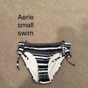 Aerie Navy and White Striped Bikini Bottom with side ties